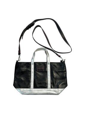 Victoria's Secret Black Silver Metallic Tote Crossbody Bag Pink Stitching Remova